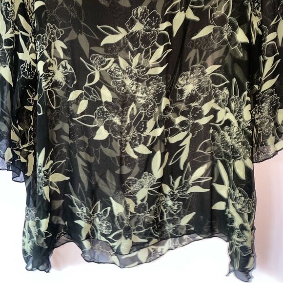 Allison Taylor 2X 100% Silk Chiffon Blouse Popover Black Floral - Picture 7 of 7